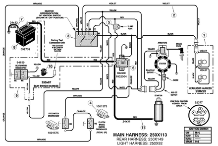 Electrical System Diagram and Parts List for 385002X50B 2006 Briggs and Stratton Lawn Tractor
